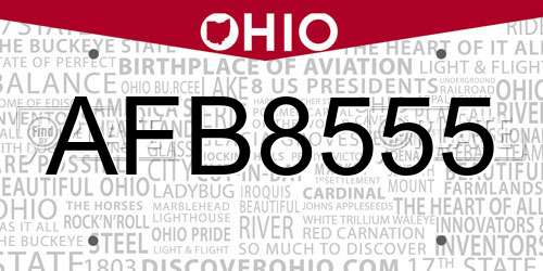 AFB8555 Ohio License Plate