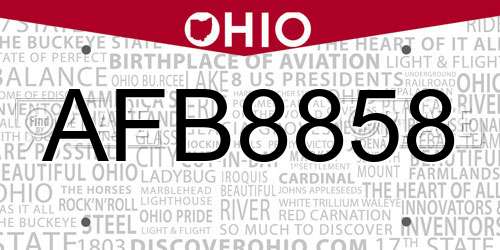 AFB8858 Ohio License Plate