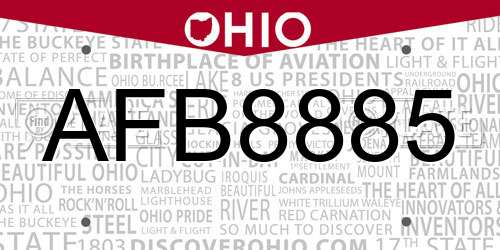 AFB8885 Ohio License Plate