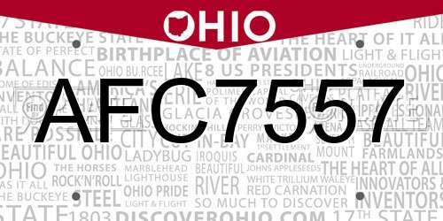 AFC7557 Ohio License Plate