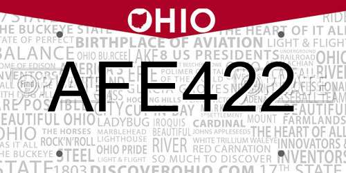 AFE422 Ohio License Plate