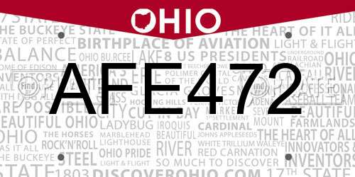 AFE472 Ohio License Plate