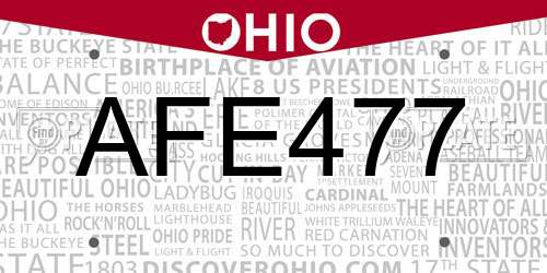 AFE477 Ohio License Plate