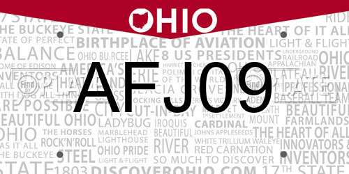 AFJ09 Ohio License Plate