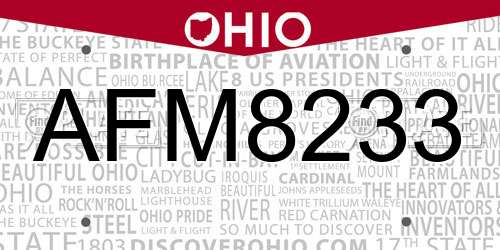 AFM8233 Ohio License Plate