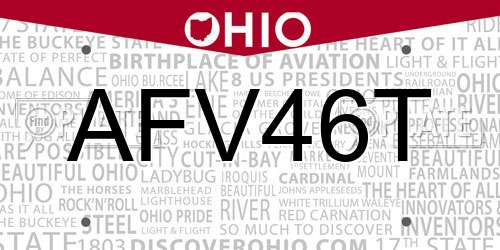 AFV46T Ohio License Plate