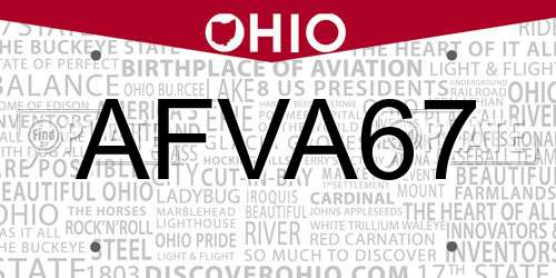 AFVA67 Ohio License Plate