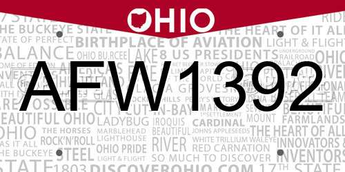 AFW1392 Ohio License Plate