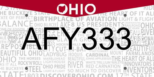 AFY333 Ohio License Plate