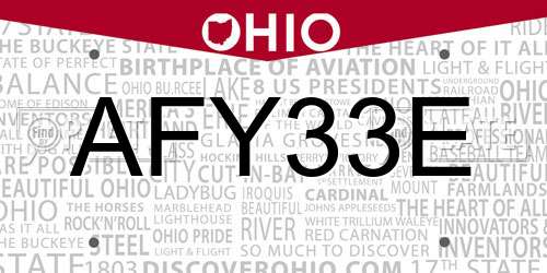 AFY33E Ohio License Plate