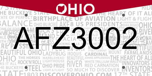 AFZ3002 Ohio License Plate