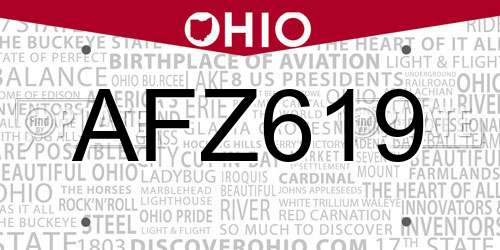 AFZ619 Ohio License Plate