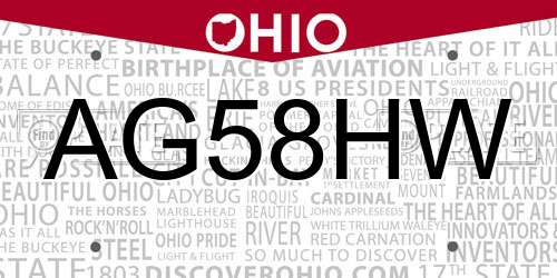 AG58HW Ohio License Plate