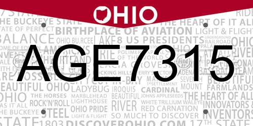 AGE7315 Ohio License Plate
