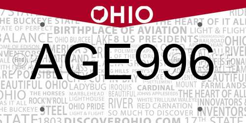 AGE996 Ohio License Plate