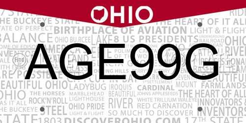 AGE99G Ohio License Plate