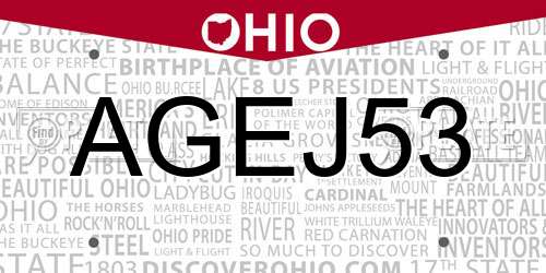 AGEJ53 Ohio License Plate