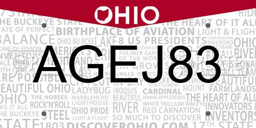 AGEJ83 Ohio License Plate