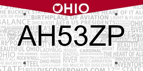 AH53ZP Ohio License Plate