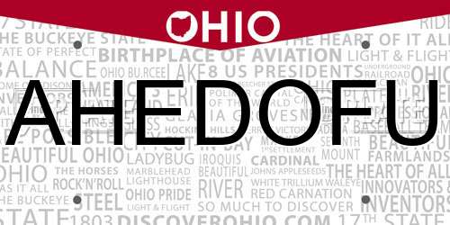 AHEDOFU Ohio License Plate