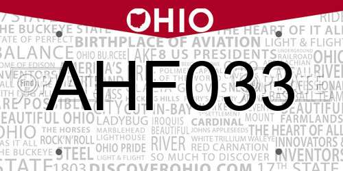 AHF033 Ohio License Plate