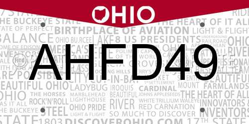 AHFD49 Ohio License Plate