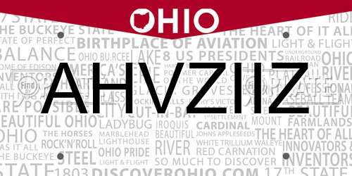 AHVZIIZ Ohio License Plate