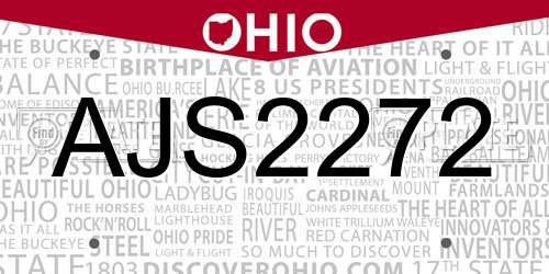 AJS2272 Ohio License Plate
