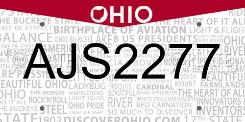 AJS2277 Ohio License Plate