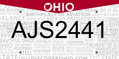 AJS2441 Ohio License Plate