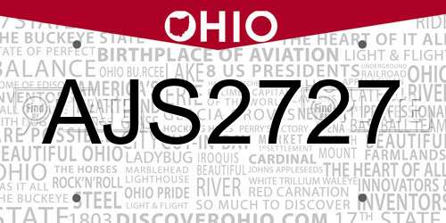 AJS2727 Ohio License Plate
