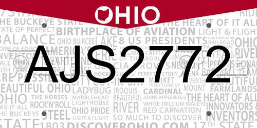 AJS2772 Ohio License Plate