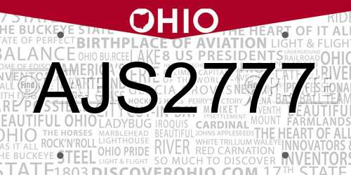 AJS2777 Ohio License Plate