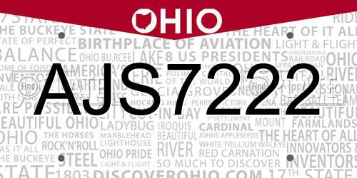 AJS7222 Ohio License Plate