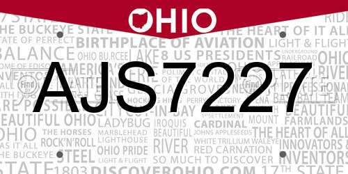AJS7227 Ohio License Plate