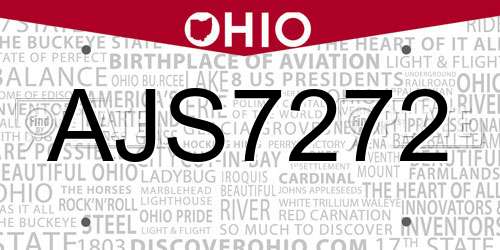 AJS7272 Ohio License Plate