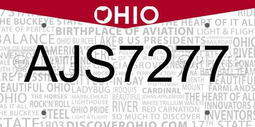 AJS7277 Ohio License Plate