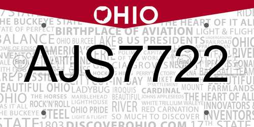 AJS7722 Ohio License Plate