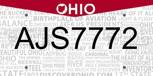 AJS7772 Ohio License Plate