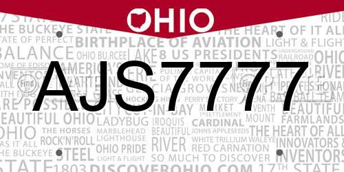 AJS7777 Ohio License Plate