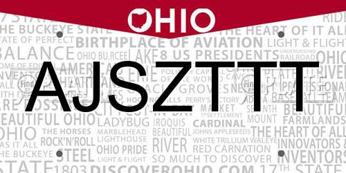 AJSZTTT Ohio License Plate