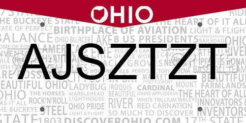 AJSZTZT Ohio License Plate