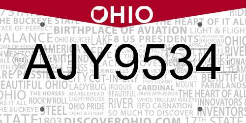 AJY9534 Ohio License Plate