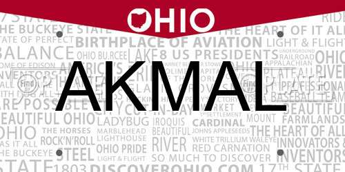 AKMAL Ohio License Plate