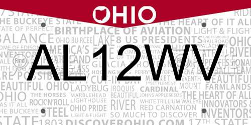 AL12WV Ohio License Plate