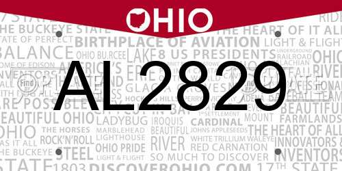AL2829 Ohio License Plate