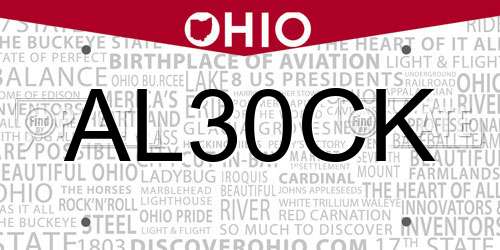 AL30CK Ohio License Plate