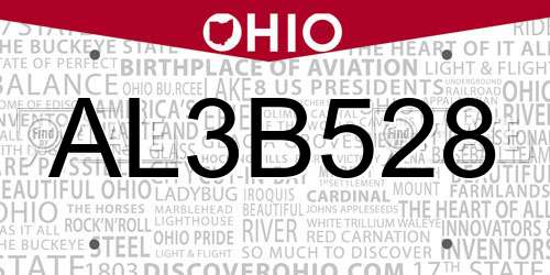 AL3B528 Ohio License Plate
