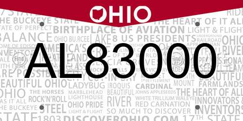 AL83000 Ohio License Plate