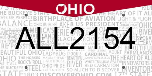 ALL2154 Ohio License Plate
